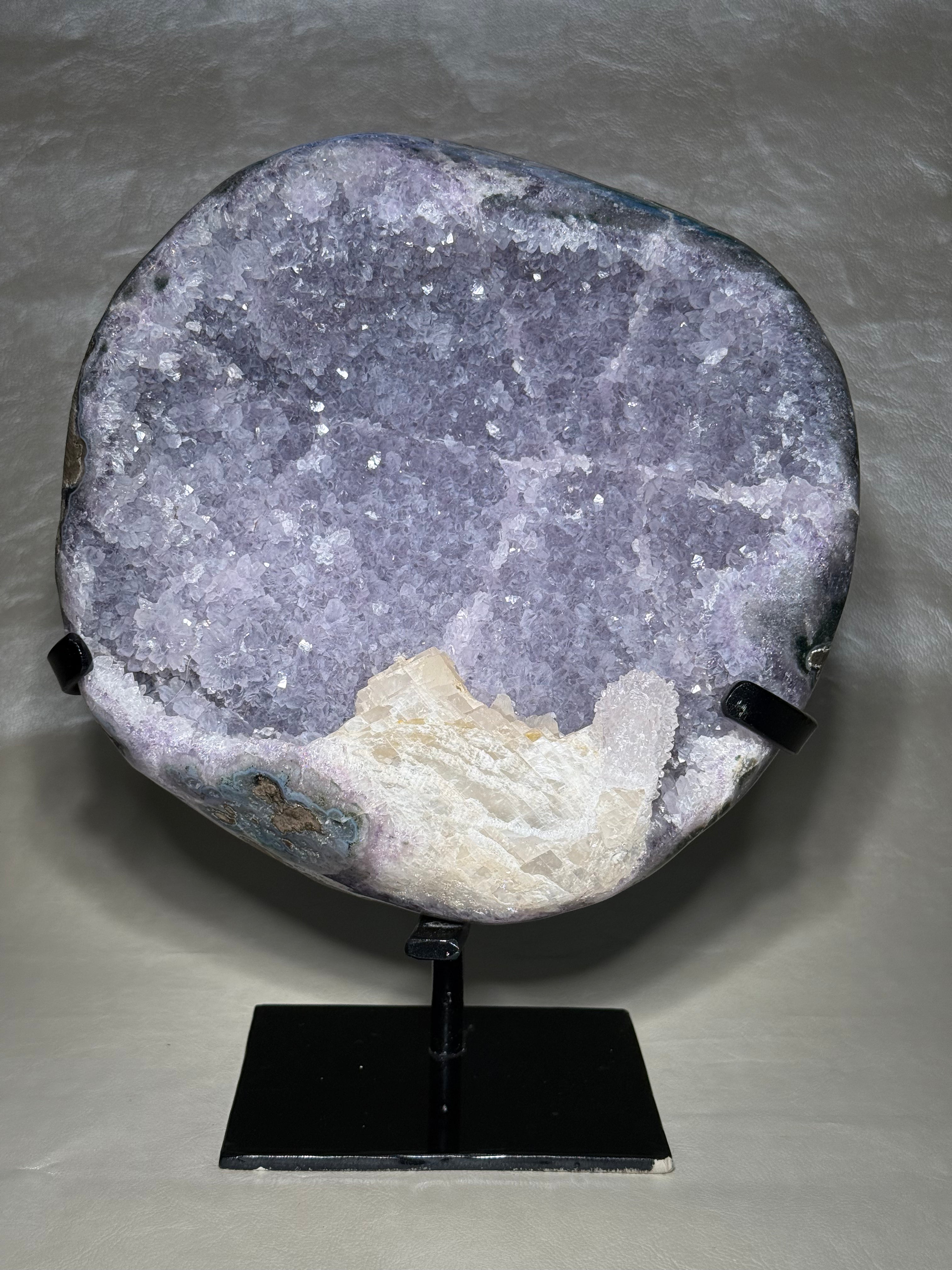 XXL Lavender Amethyst Geode with Calcite with Stand