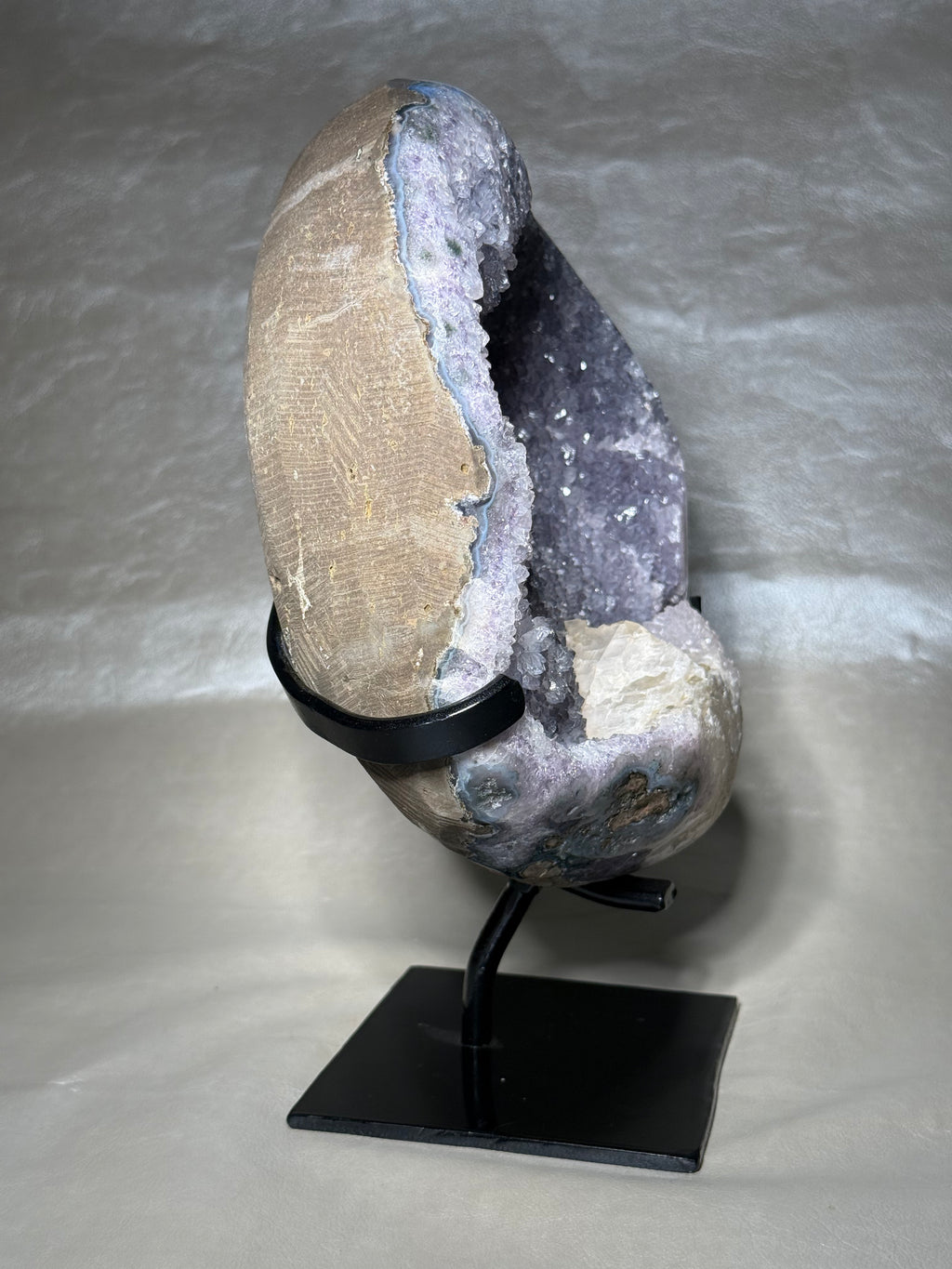 XXL Lavender Amethyst Geode with Calcite with Stand