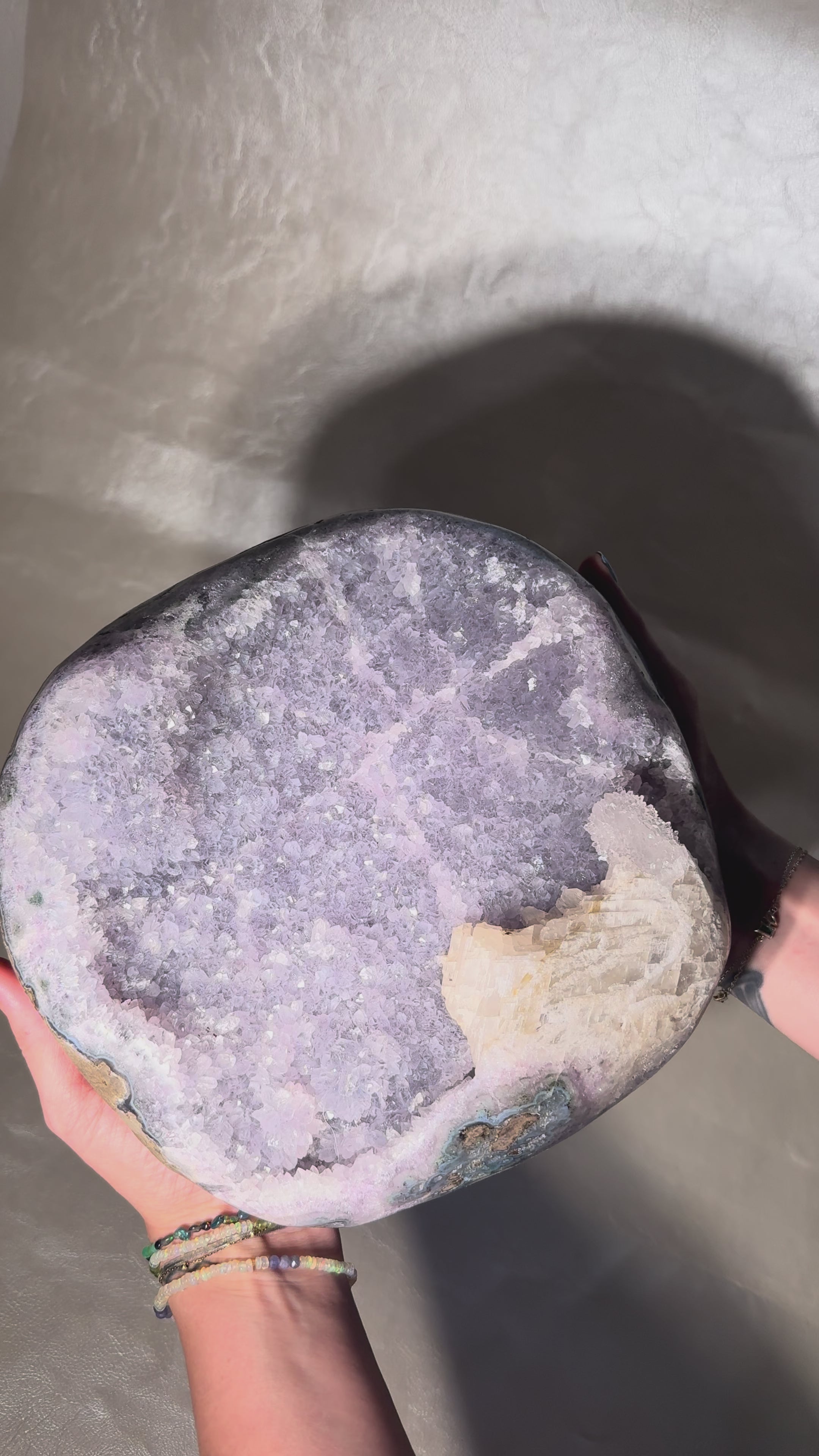 XXL Lavender Amethyst Geode with Calcite with Stand